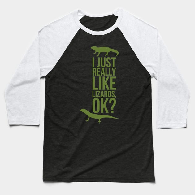 i just really like lizards okay Baseball T-Shirt by Lin Watchorn 